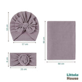 Baby Knotted Waffle Turban with Hairband and Blanket Set of 3 SR089 | NB | Thistle